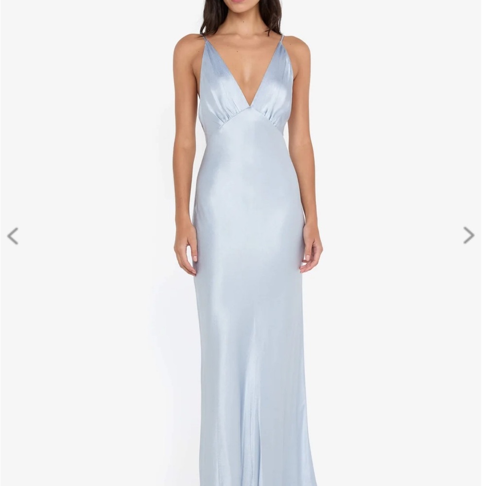 Bec & Bridge Pale Blue Satin V-Neck Slip Maxi Dress